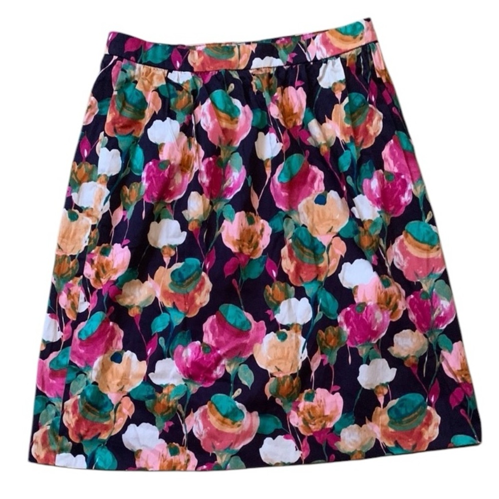 J. Crew Factory Floral A-Line Skirt Size 4 Side Zip Easter Pink Green Pockets